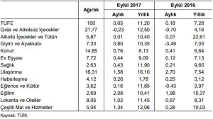 Eylül Ayı Enflasyonu Bileşenleri